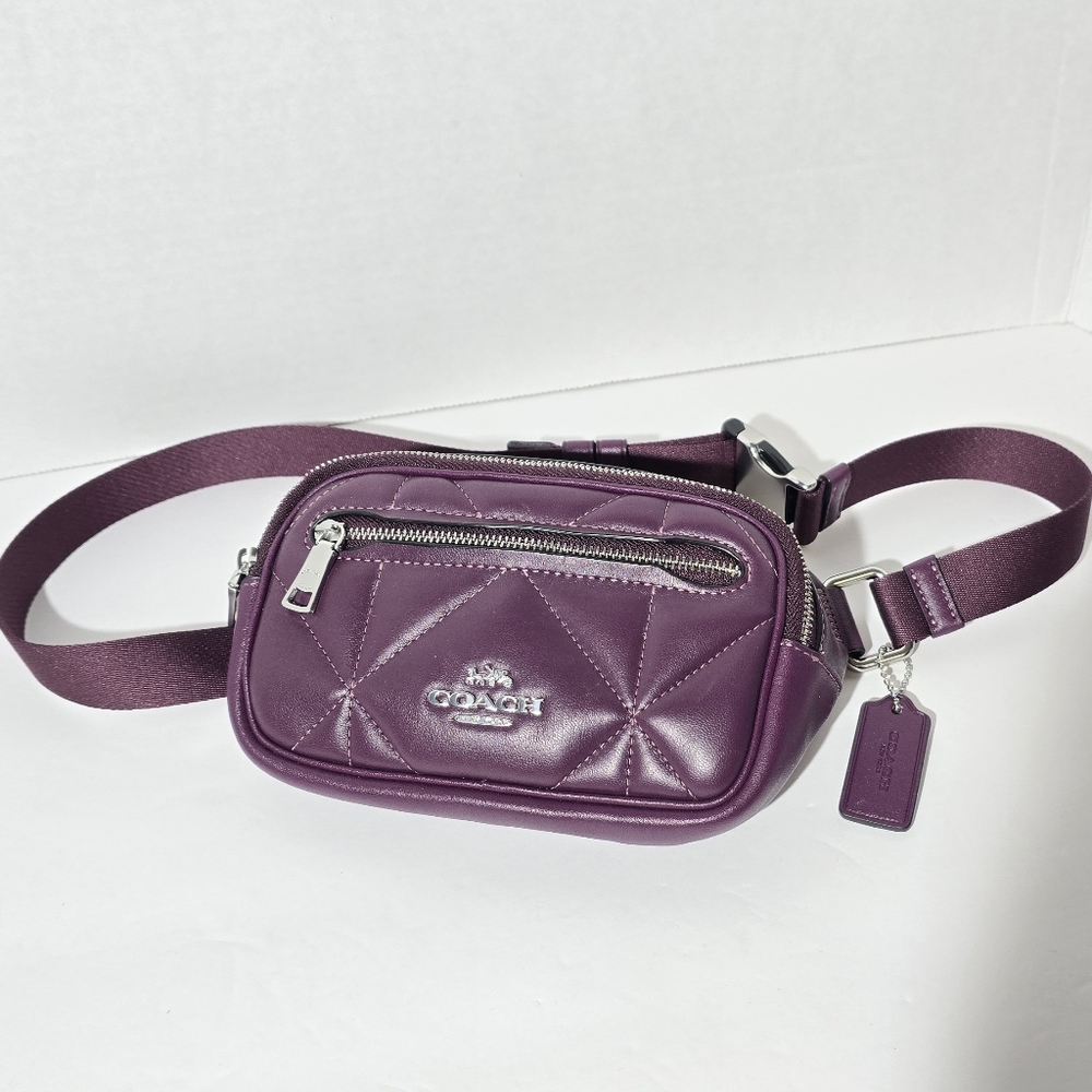 NWT Coach Mini Belt Bag Puffy Diamond Quilting Deep Berry CM278